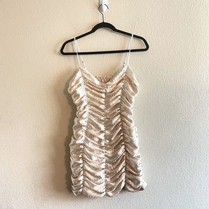 Lucy in the Sky Cara Satin Ruched Dress in Champagne Mini Women's Size Medium